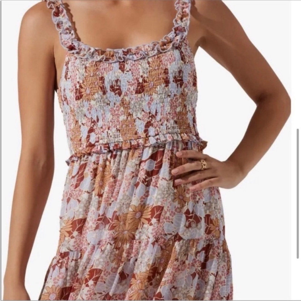 Astr Floral Tiered Midi Dress - Pink and Brown - Picture 2 of 4